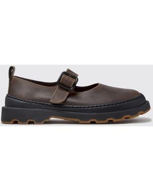 Camper Brutus+ Leather Mary Jane Ballet Court Shoes With Notched Sole - White