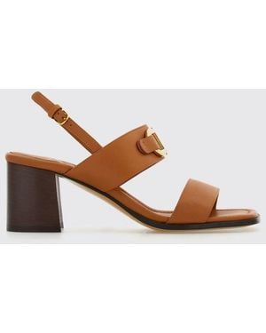 Ferragamo Gancini Logo Calfskin Slingback Sandals With A Block Heel - Brown