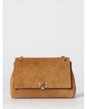 Tory Burch Charlie Suede Shoulder Bag With Sliding Handle - Brown