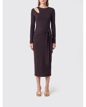 FEDERICA TOSI Asymmetrical Long-Sleeved Jersey Midi Dress With Cut-Outs - Purple