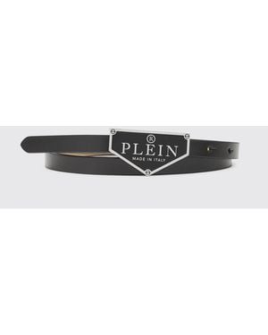 Philipp Plein Slim Smooth Leather Belt With Enamelled Logo Buckle - White