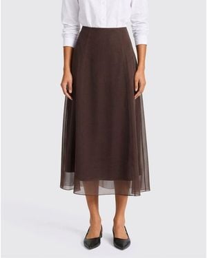 Brunello Cucinelli Silk Circle Midi Skirt - Brown
