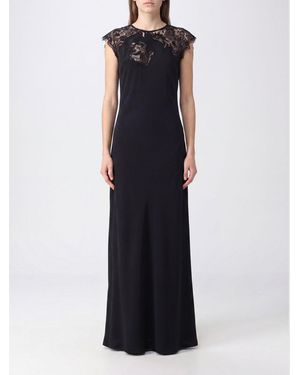 Ferragamo Long Silk Evening Gown With Lace Inserts - Black