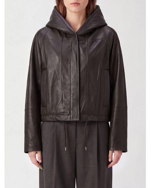 Sportmax Hooded Cropped Leather Jacket With Concealed Zip And Drawstring - Black