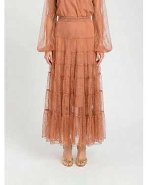 Twinset Point D'Esprit Tulle Midi Skirt - Orange
