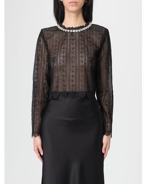 Self-Portrait Lace Top With Jewel Crew Neck - Black