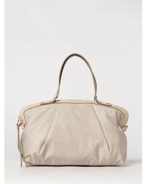 Borbonese Boston-Tasche Frame Aus Recyceltem Nylon Mit Punktemuster Und Lederdetails - Natur