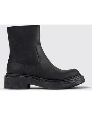 CAMPERLAB Vamonos Nubuck Leather Biker Boots With Round Toe And Side Zip - Black