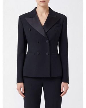 Ermanno Scervino Cropped Double-Breasted Cady Blazer With Peak Lapels - Blue