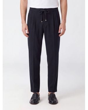 Brunello Cucinelli Pantalón De Lana De Pierna Recta Con Cintura Con Cordón - Azul