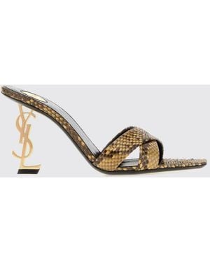 Saint Laurent Opyum Python-Print Leather Mules With Ysl Monogram Heel - Natural