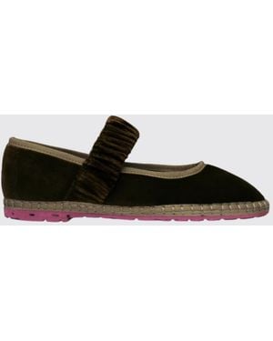 Flabelus Mafalda Mary Jane Velvet Ballet Flats With Elasticated Inserts - White