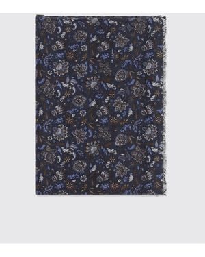 Kiton Bufanda Rectangular De Seda Con Estampado Floral Y Bordes De Flecos - Azul