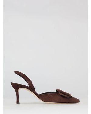 Manolo Blahnik Maysli Suede Slingback Pumps With Decorative Buckle - Brown