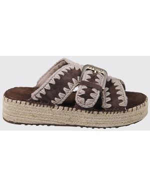 Mou Jute Suede Sandals With Contrast Stitching - Brown