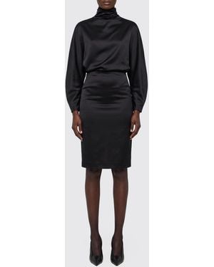 KHAITE Harlin Draped Satin Mini Dress With High Neck And Long Sleeves - Black