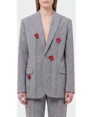 Moschino Single Breasted Virgin Wool Silk And Cotton Blazer - Gray