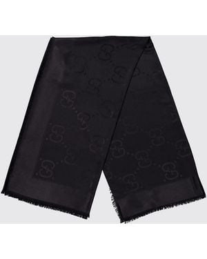 Gucci Schal Aus Wolle Und Seide Mit Monogramm-Muster - Blau