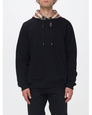 Burberry Cotton Hoodie With Vintage Check Detail And Kangaroo Pocket - Blue