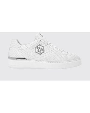 Philipp Plein Python Print Leather Trainers With Hexagon - White