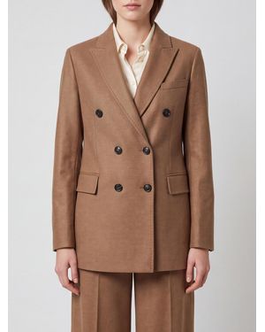 Circolo 1901 Double-Breasted Virgin Wool Blend Blazer With Peak Lapels - Brown