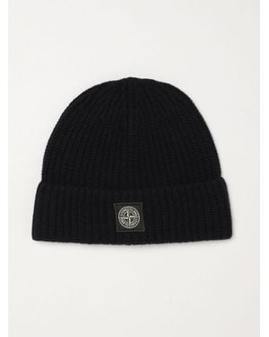 Stone Island Ribbed Virgin Wool Beanie Hat With Compass Logo - Black