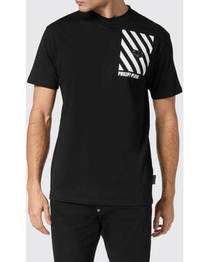 Philipp Plein Slim Fit Cotton T-Shirt With Contrasting Logo - Black