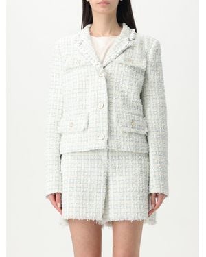 KARL LAGERFELD Tweed Jacket Skirt Set Frayed Hem - White