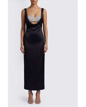 GIUSEPPE DI MORABITO Satin Midi Dress With Rhinestones - Black