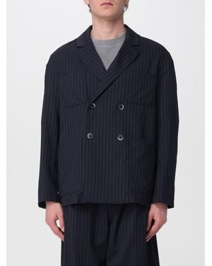Barena Virgin Wool Double-Breasted Jacket With Pinstripe Pattern - Blue