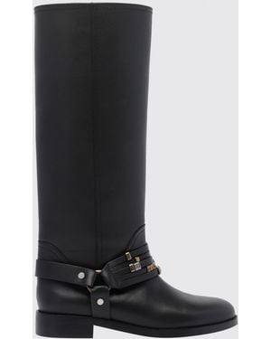 Pinko Embroidered Calfskin Knee-High Boots With Logo - Black