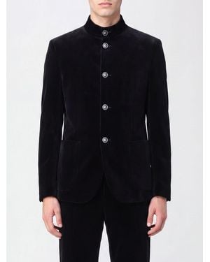 Giorgio Armani Slim Fit Single-Breasted Velvet Blazer With Mandarin Collar - Blue