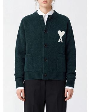 Ami Paris Relaxed-Fit Cardigan Aus Woll-Alpaka-Mischung Mit Jacquard-Logo - Blau