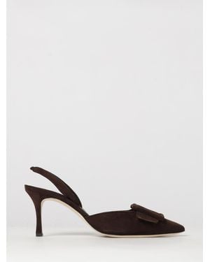 Manolo Blahnik Maysli Suede Mid-Heel Slingback Pumps - Brown