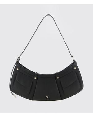 Pinko Pocket Body Leather Shoulder Bag With Pockets - White