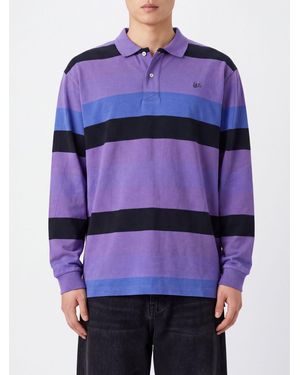 ERL Striped Long-Sleeved Cotton Polo Shirt With Embroidered Logo - Blue
