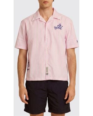 La Martina Striped Relaxed Fit Cotton Shirt With Cuban Collar - Pink