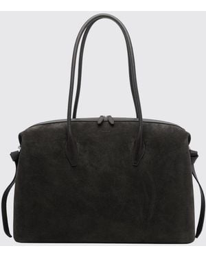 Yuzefi Große Brioche Schultertasche Von Aus Velourskalbsleder Mit Reißverschluss - Schwarz