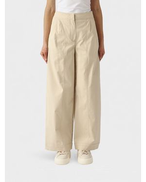Max Mara Strenna Wide Leg Stretch Cotton Pants - Natural