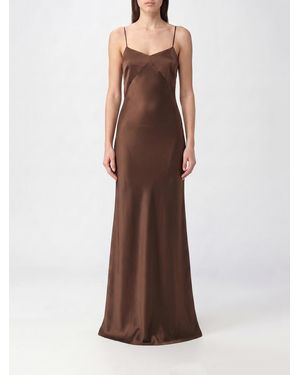 ROTATE BIRGER CHRISTENSEN Satin Long Slip Dress With Square Neckline And Thin Straps - Brown