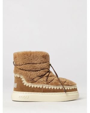 Mou Eskimo Stiefeletten Aus Shearling Und Wildleder Mit Verstellbarem Kordelzug - Natur