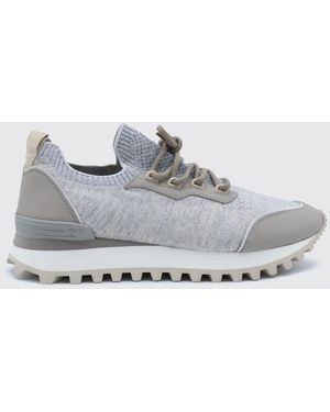 Eleventy Low Top Wool Blend Sneakers With Serrated Sole - White
