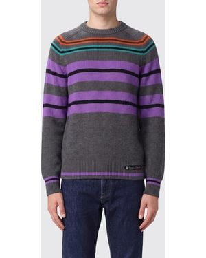 Lanvin Pull À Col Rond À Rayures En Mélange De Laine Mohair Et Cachemire - Bleu