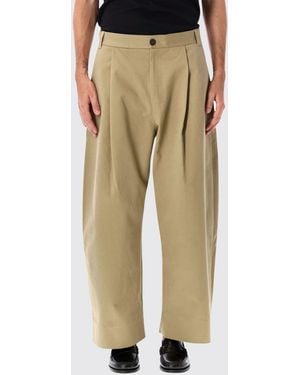 Studio Nicholson Sorte Wide-Leg Pleated Cotton Trousers With Patch Pockets - Natural