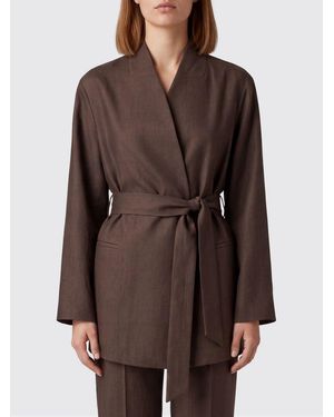 Kiton Blazer Con Cinturón De Mezcla De Lino - Marrón