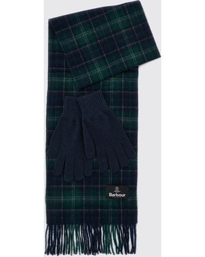 Barbour Set Of Two Tartan Wool Scarves With Fringed Hem - Blue