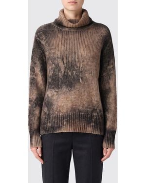 Avant Toi Abstract Print Cashmere Roll Neck Jumper With Dropped Shoulders - Brown
