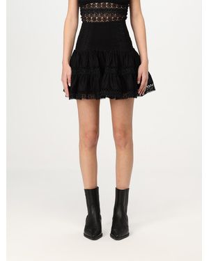 Charo Ruiz Tiered Mini Skirt Embroidered Detail - Black