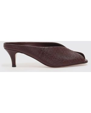 Twinset Lizard Print Leather Mules - Brown