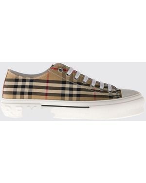 Burberry Jack Vintage Check Cotton Trainers With Rubber Toe Cap - Natural